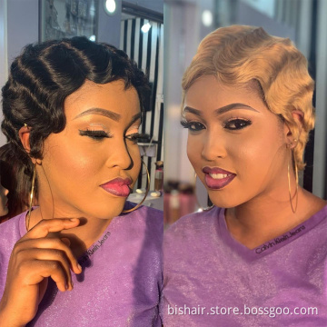 Wholesale Short Finger Wave Cheap Wigs For Women Remy Real Hair Pixie Cut Wig Brazilian Human Hair Machine Made Wigs